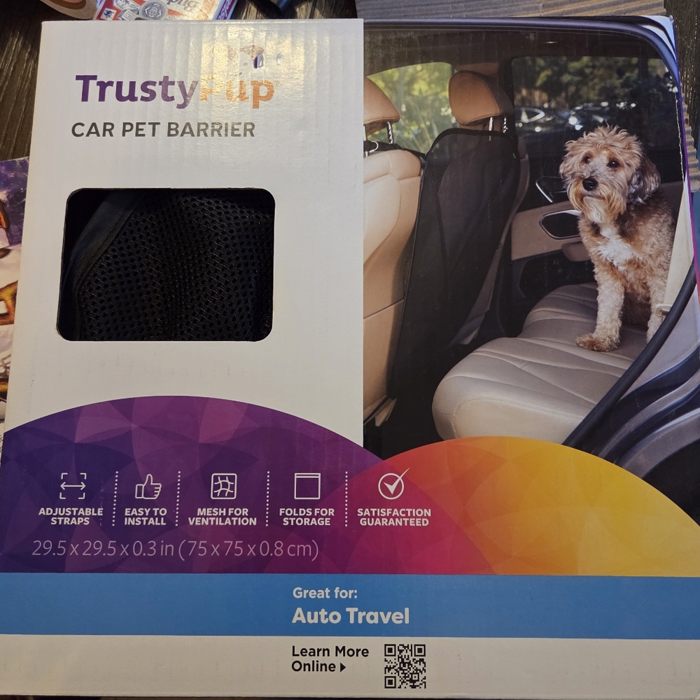 Trusty Pup NWT Black Mesh Car Pet Barrier Easy to Install Folds For Storage